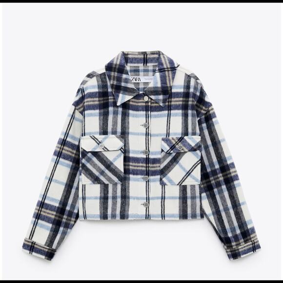 Zara cropped plaid flannel cropped overshirt shacket NWT size Small - Picture 2 of 15